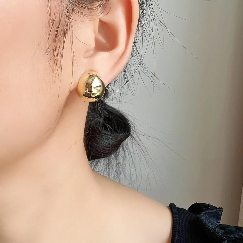 Elegant Gold Alloy Round Ball With Spiral Coil Stud & Clip On No Piercing Statement Earrings