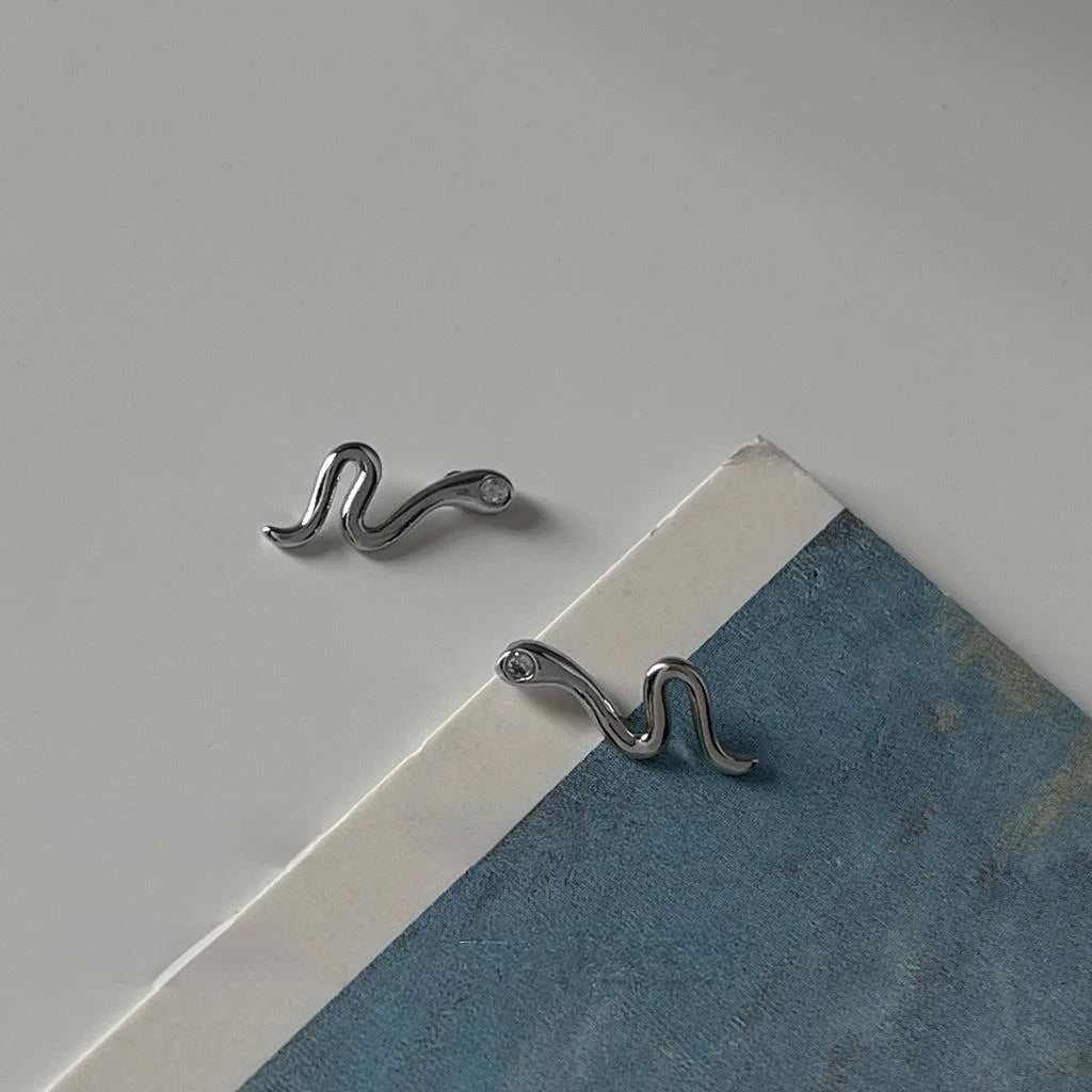 Minimalist Mini Micro Pave Zircon Snake Copper Stud Earrings For Women Style Jewelry