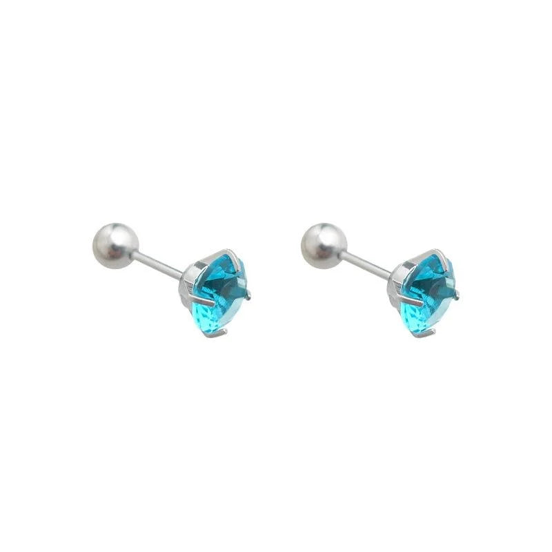 304 Stainless Steel Screw Back Stud Earrings With Colorful Zircon Round Geometric Minimalist Design