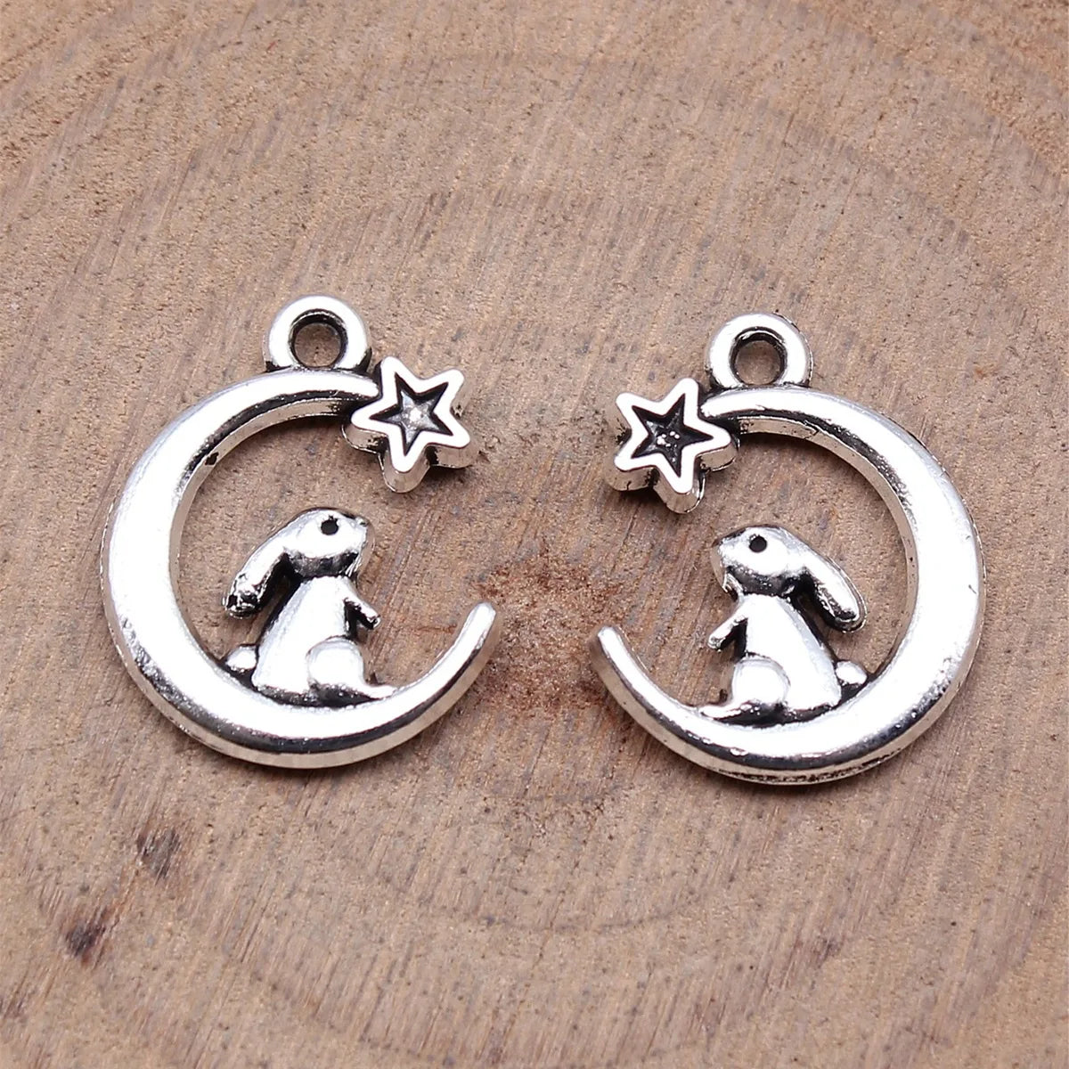 17x14mm 1.2g Antique Silver Zinc Alloy Rabbit Moon Star Charm Pendant for DIY Jewelry Making