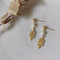 14K Gold Plated Copper Wheat Leaf Stud Earrings Handmade Minimalist Style Jewelry