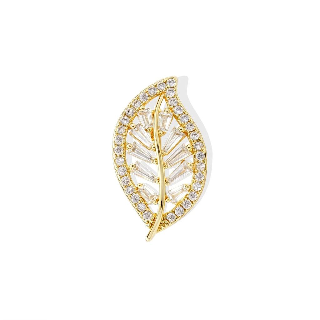 Elegant Gold Alloy Zircon Heart Tree Leaf Flower Brooch For Women, Luxury Lapel Pin Corsage Suit Accessory