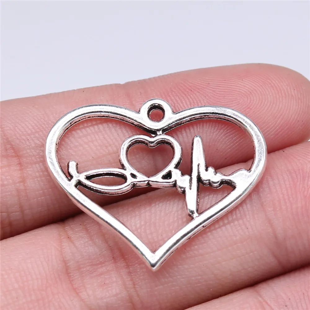 31x25mm 2.68g Antique silver zinc alloy ECG Heart charm pendant for DIY necklace bracelet making