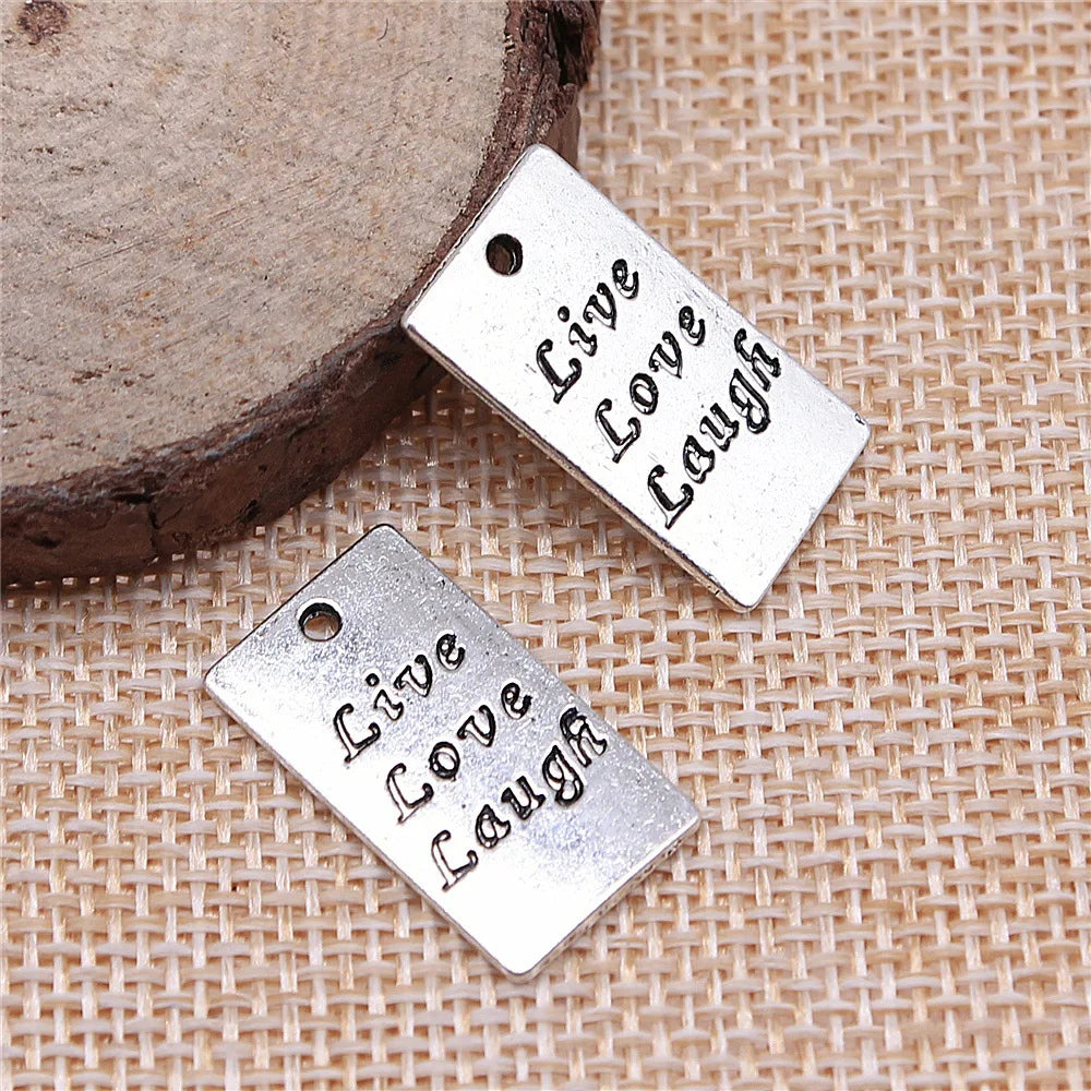 22x12mm 2.2g Zinc Alloy Double Sided Rectangle Live Love Laugh Letter Charm Pendant for DIY Jewelry Making