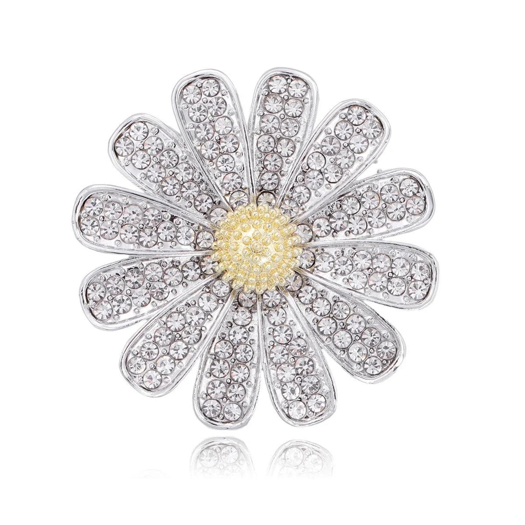 Elegant Full Rhinestone Daisy Flower Brooch Alloy Lapel Pin Corsage For Suits Shirts And Fashion Gifts