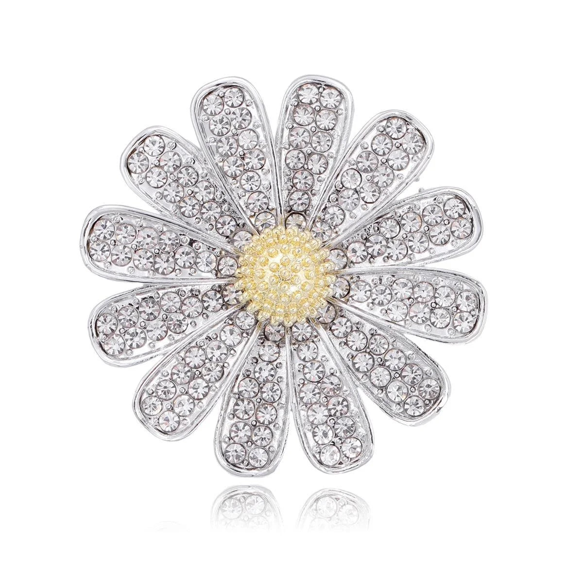 Elegant Full Rhinestone Daisy Flower Brooch Alloy Lapel Pin Corsage For Suits Shirts And Fashion Gifts