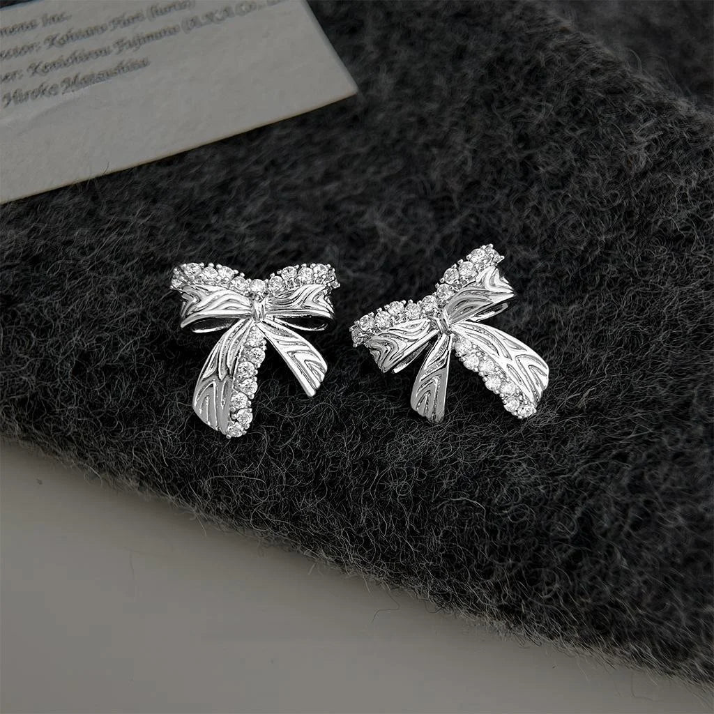 Designer Fashion Bowknot Micro Pave Zircon Copper Stud Earrings