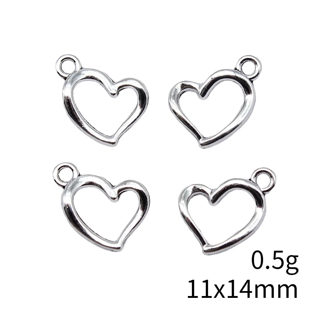 11x14mm 0.5g Antique silver tone zinc alloy hollow Heart charm pendant for DIY bracelet necklace making