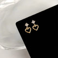 Minimalist Hollow Heart Copper Stud Earrings With Micro Paved Zircon, Versatile Women's Jewelry