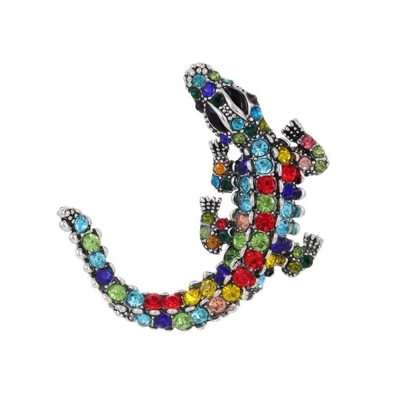 Vintage Rhinestone Crocodile Brooch, Electroplated Alloy Animal Lapel Pin For Women Suit Accessory Gift