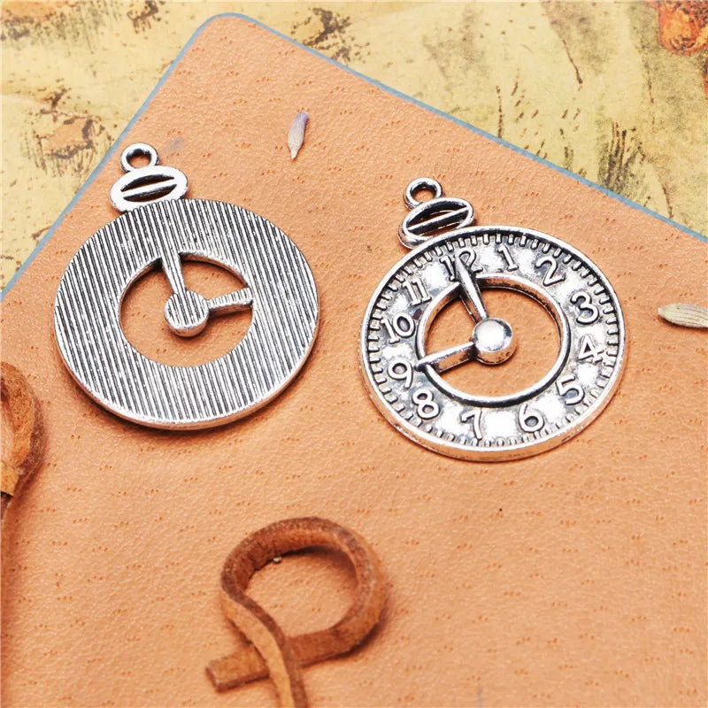 24MM Antique Silver Zinc Alloy Clock Charm Pendant for DIY Necklace Bracelet Jewelry Making