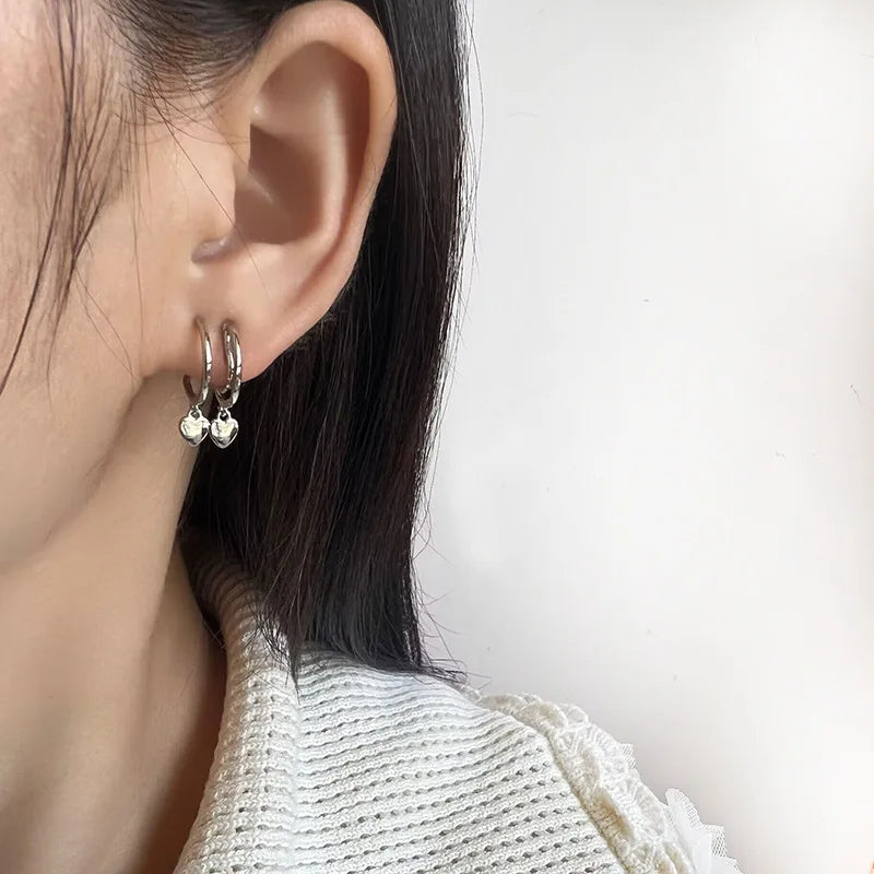 Elegant Silver Alloy Spiral Coil Heart Drop Stud & Clip On No Piercing Women's Fashion Earrings