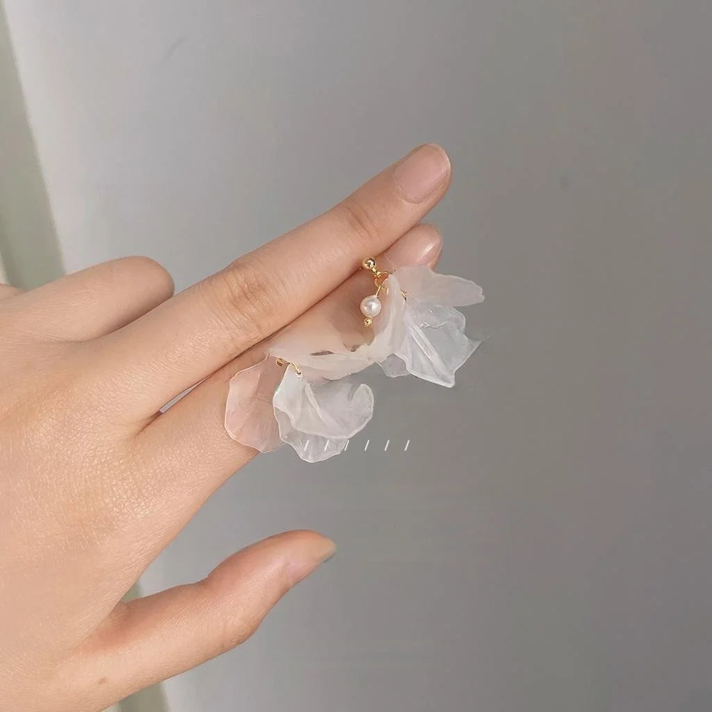 Handmade Acrylic Floral Petal Stud Earrings Silver Plated Pin Korean Japanese Pastoral Jewelry