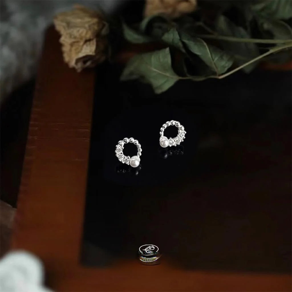 Tiny Silver Plated Micro Pave Zircon Geometric Round Stud Earrings Cute Minimalist Jewelry