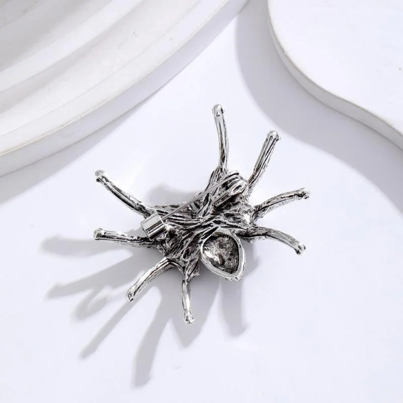 Luxury Blue Rhinestone Spider Brooch Vintage Alloy Halloween Lapel Pin For Men's Suit Accessory Gift