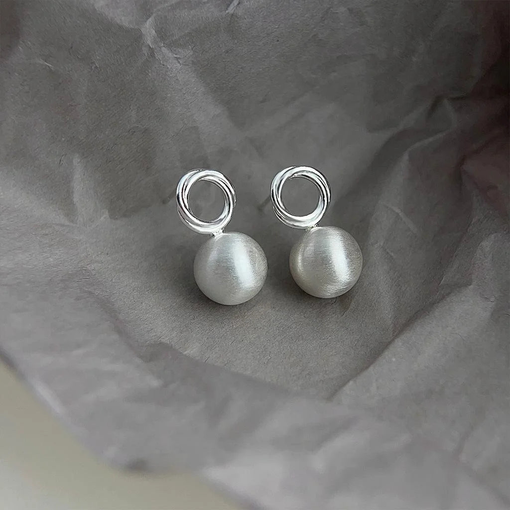 Minimalist Silver Brushed Copper Geometric Round Hollow Stud Earrings For Women Style