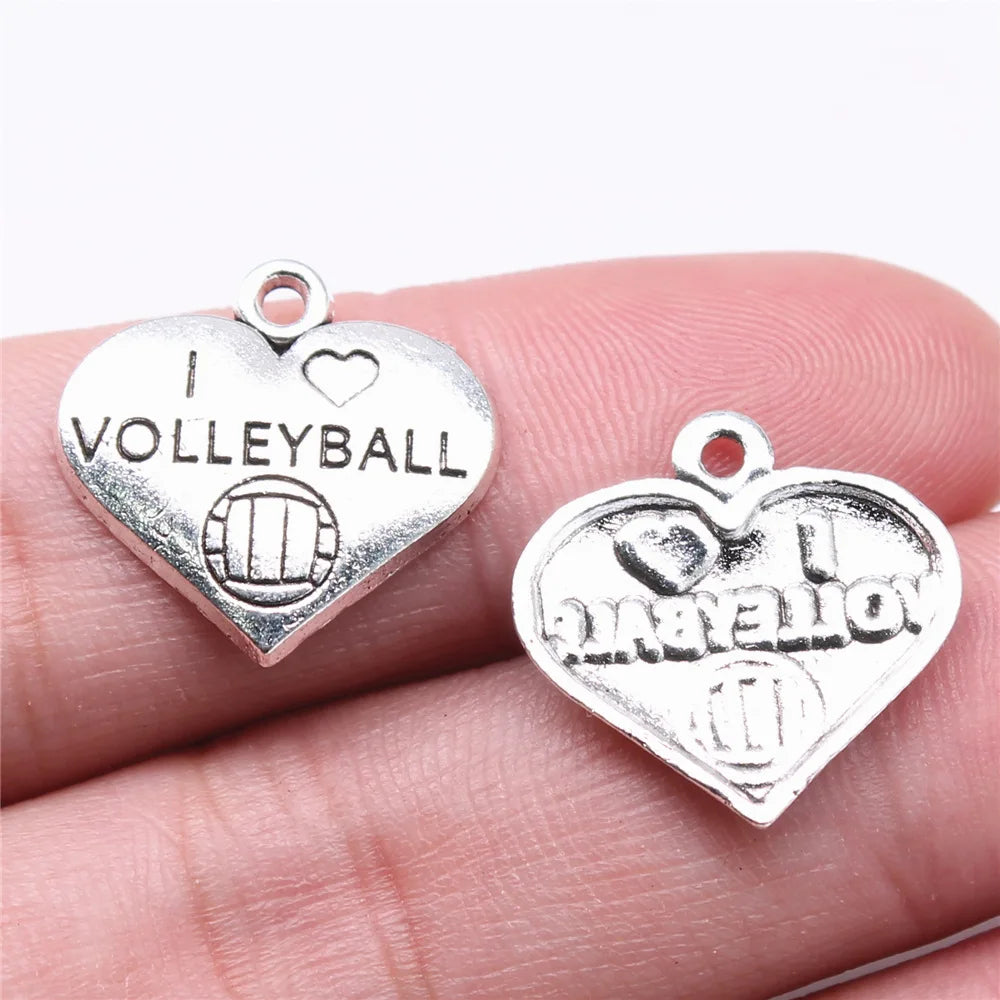 19x18mm 1.5g Multicolor Zinc Alloy I Love Volleyball Heart Charm Pendant for DIY Sports Jewelry