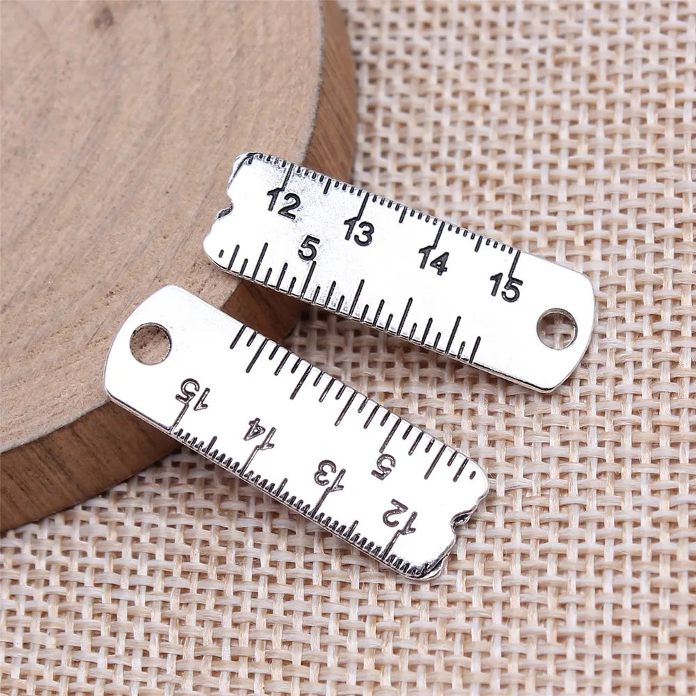 10x29mm 1.6g Antique Silver Zinc Alloy Ruler Charm Pendant for DIY Craft Theme Jewelry Making