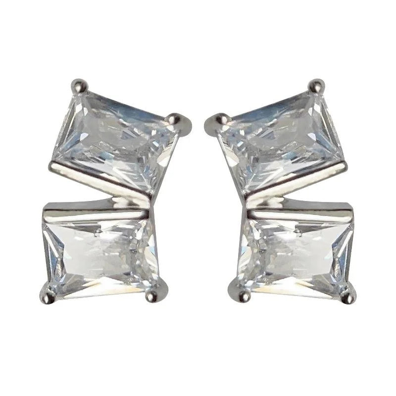 Minimalist Geometric Open Square Zircon Copper Stud Earrings, Premium Commuter Jewelry
