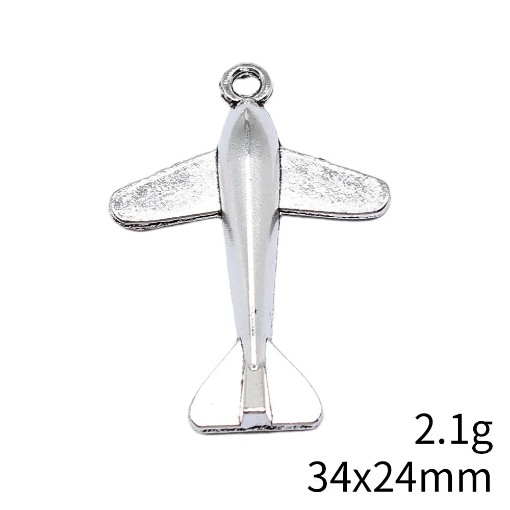 34x24mm 2.1g Antique Silver Zinc Alloy Airplane Charm Pendant for DIY Necklace Bracelet Accessories