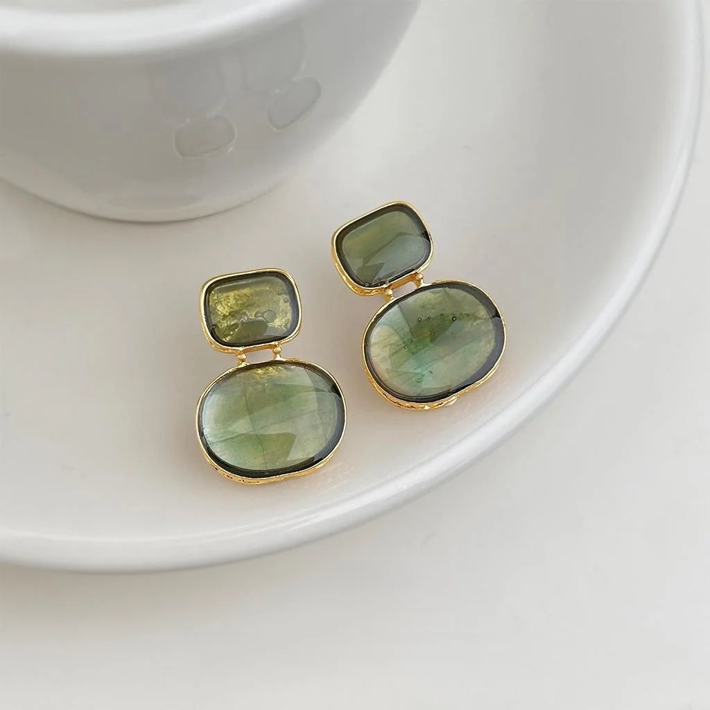 Natural Freshwater Shell Geometric Stud Earrings Vintage Oval Square Jewelry
