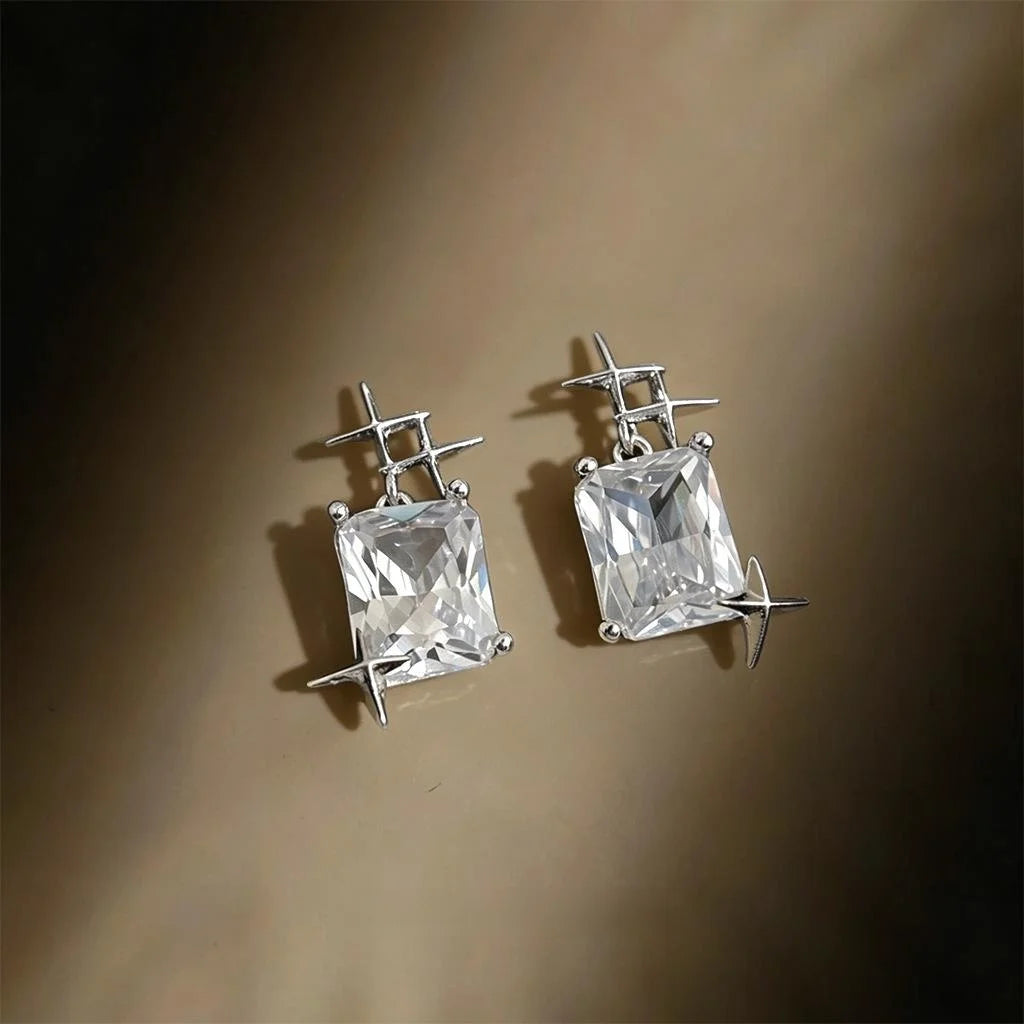 Sparkling Square Zircon Star Stud Earrings Copper High End Commuter Jewelry