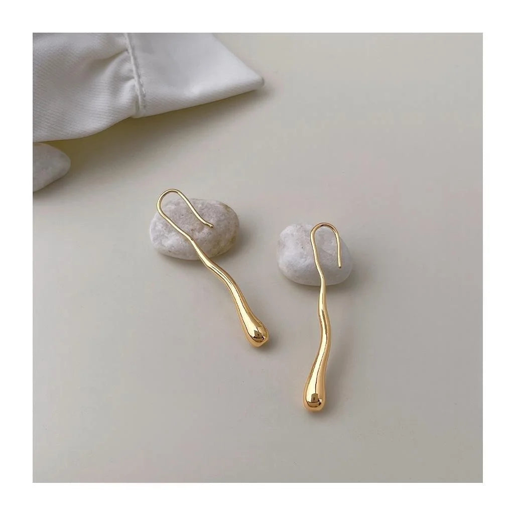 14K Plated Eco Copper Irregular Geometric Long Teardrop Drop Earrings For Women