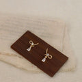 14K Plated Copper Bow Knot Waterdrop Micro Pave Zircon Stud Earrings
