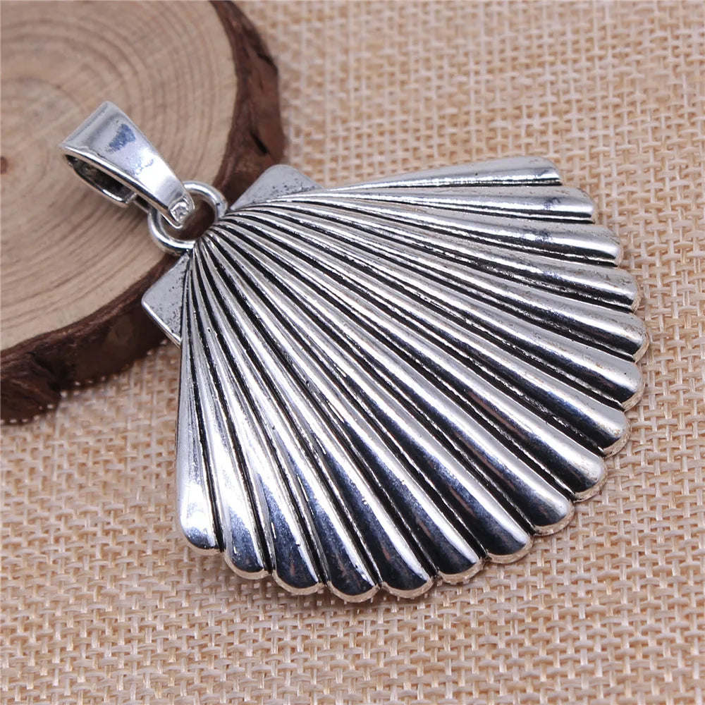55x55mm 18.4g Antique Silver Zinc Alloy Shell Charm Pendant for DIY Necklace Bracelet Making