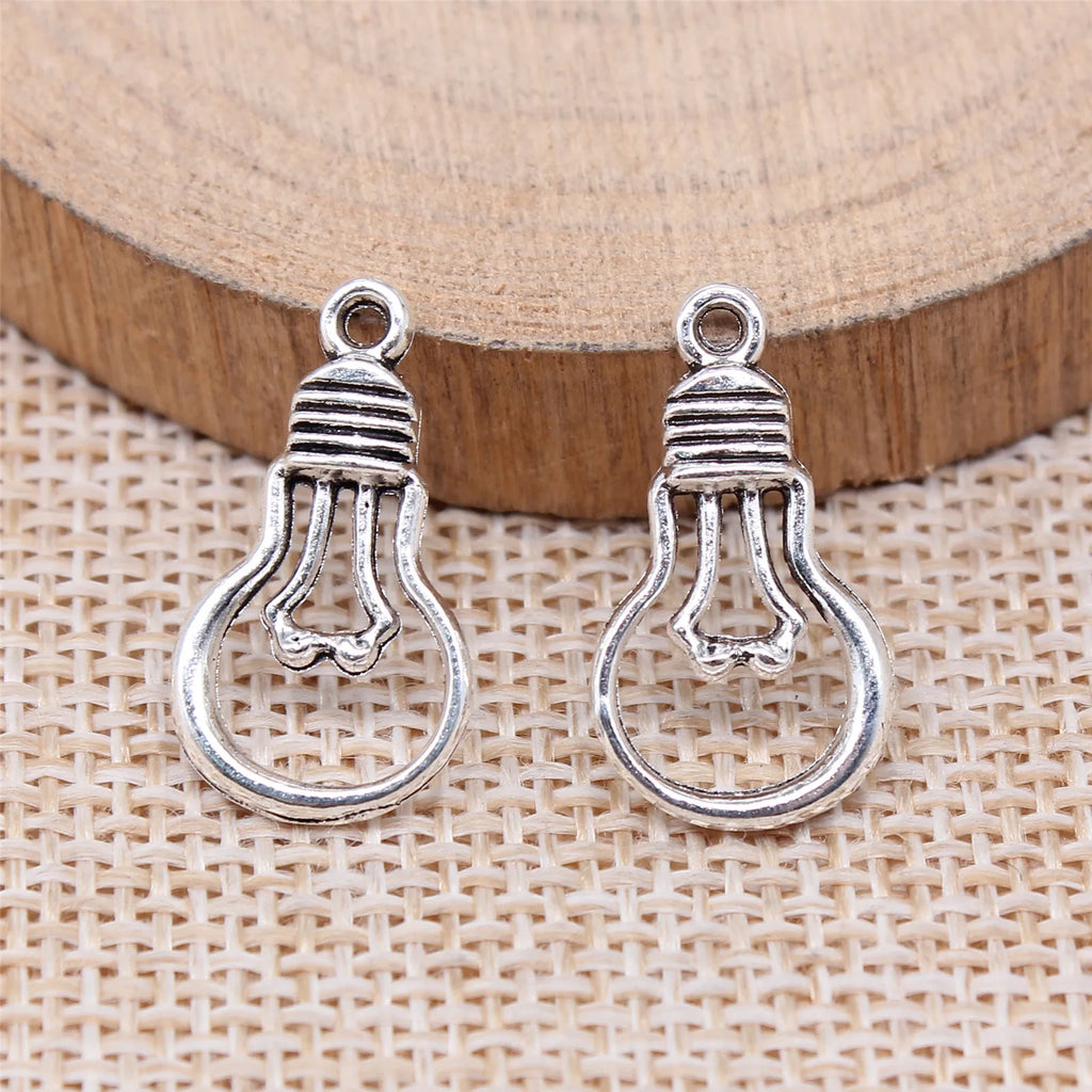 21x12mm 0.78g Antique Silver Tone Zinc Alloy Light Bulb Charm Pendant for DIY Necklace Bracelet Making
