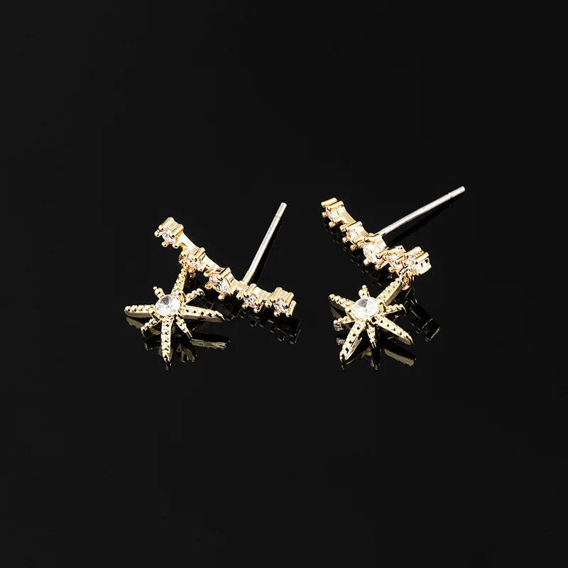 Elegant Star Spiral Ear Cuff Alloy Rhinestone Stud & Clip On No Piercing Ear Climber Earrings