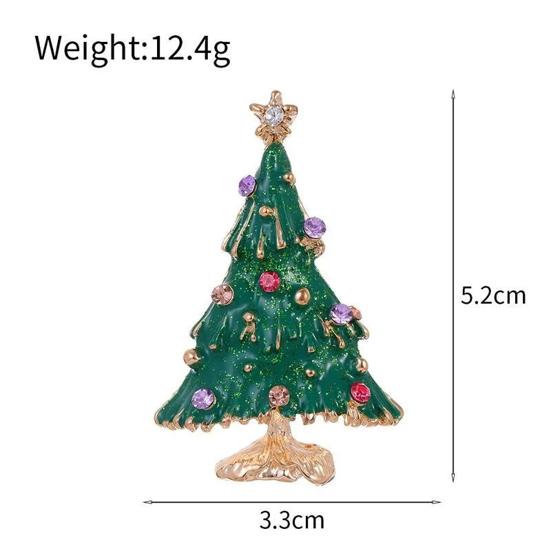 Elegant Green Enamel Christmas Tree Brooch With Rhinestone Star, Alloy Holiday Lapel Pin Gift