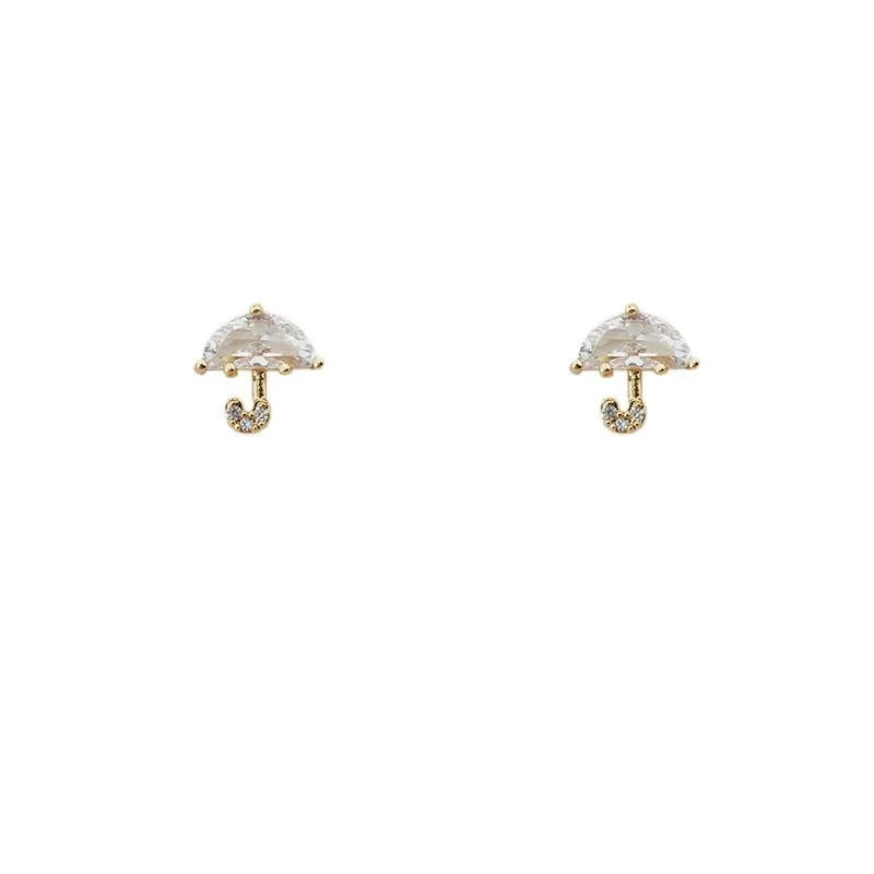 Mini Umbrella Zircon 14K Plated Stud Earrings Korean Japanese Simple Jewelry
