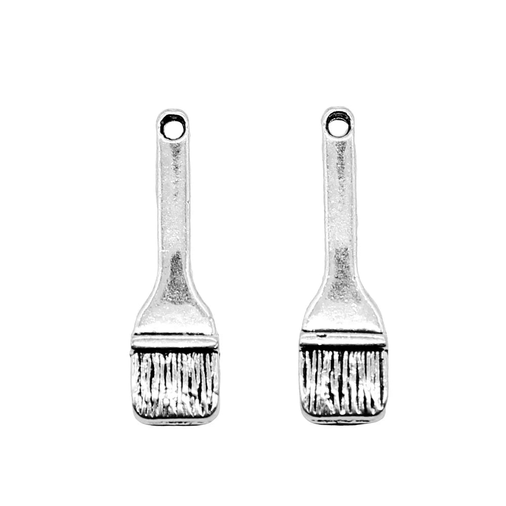 35x7mm 1.3g Antique Silver Zinc Alloy Paint Brush Charm Pendant for DIY Necklace Bracelet Making