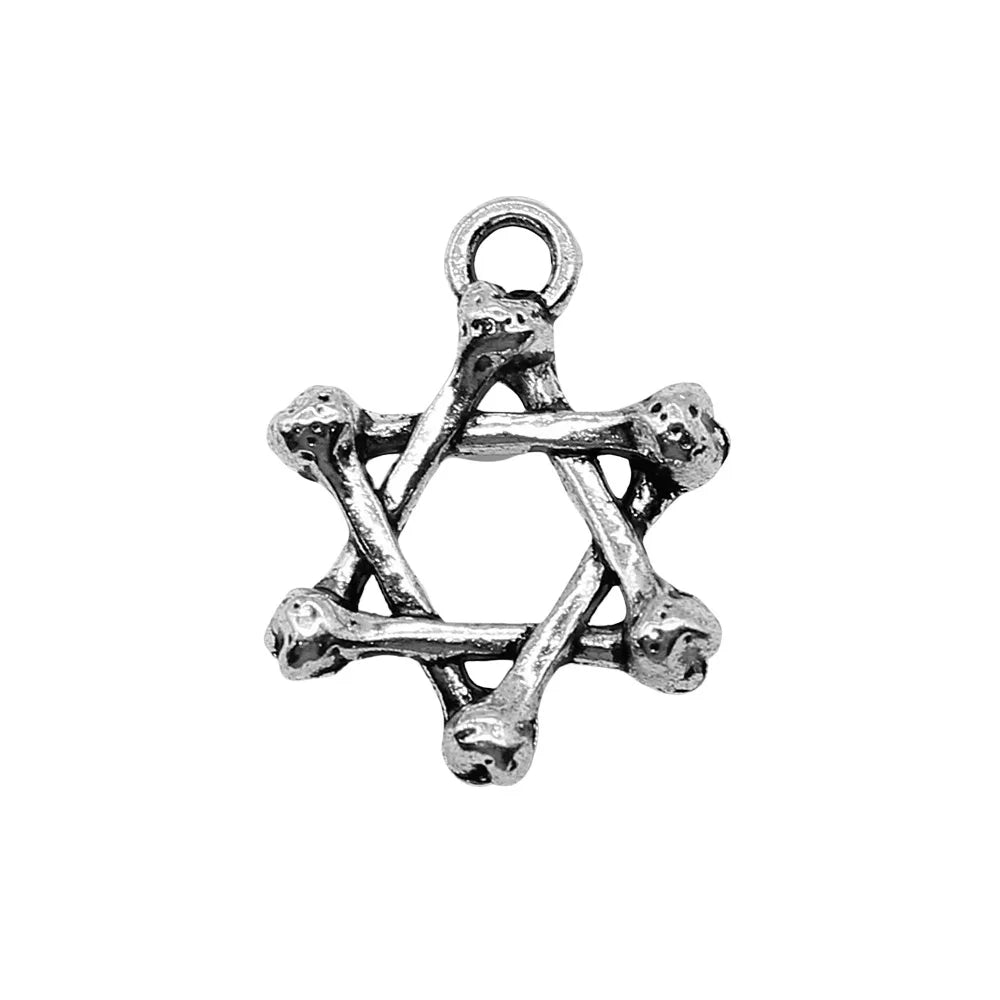 20x26mm 3.2g Antique Silver Zinc Alloy Bone Six Point Star Charm Pendant for DIY Necklace Making