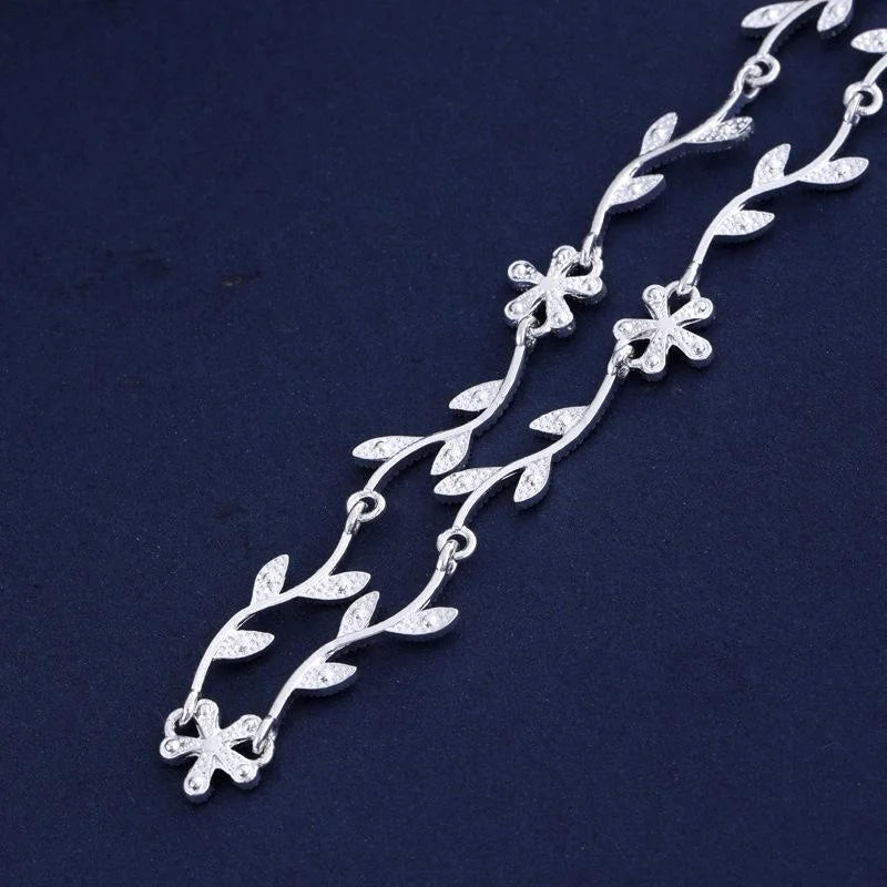 Rhinestone Floral Vine Necklace And Earrings Jewelry Set Elegant Bridal Wedding Party Jewelry Gift