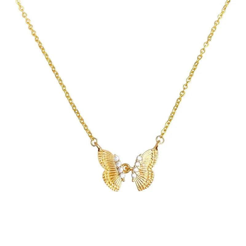 Minimalist 18K Real Gold Plated Copper Micro Pave Zircon Butterfly Collarbone Necklace