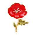 Elegant Red Poppy Flower Enamel Brooch With Rhinestones, Gold Tone Alloy Lapel Pin Corsage Suit Accessory Gift