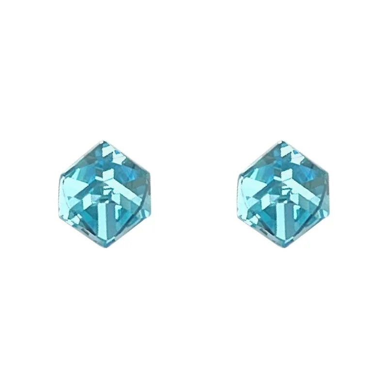 High Quality Aquamarine Glass Crystal Hexagon Geometric Stud Earrings For Women