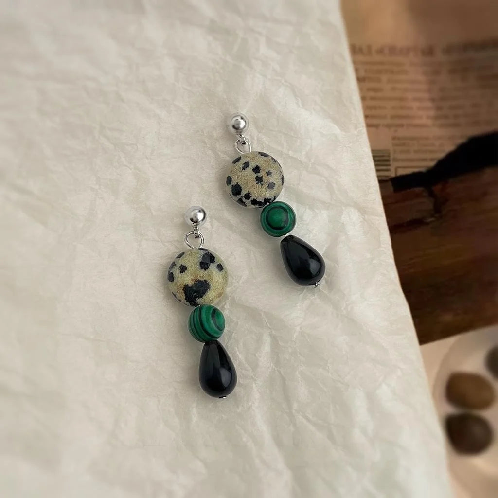 Vintage Natural Stone Geometric Round Line Handmade Drop Earrings For
