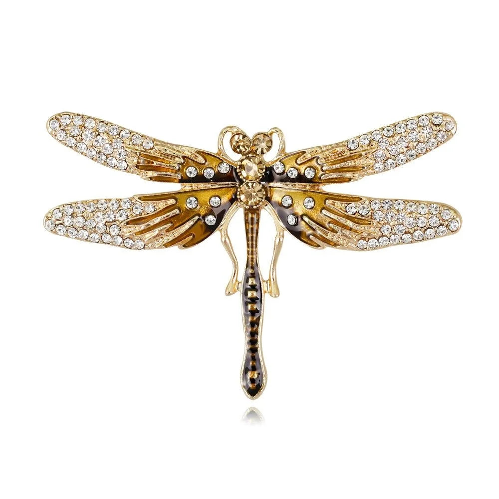 Elegant Enamel Rhinestone Dragonfly Brooch For Women, Gold Alloy Lapel Pin Corsage Suit Accessory Gift