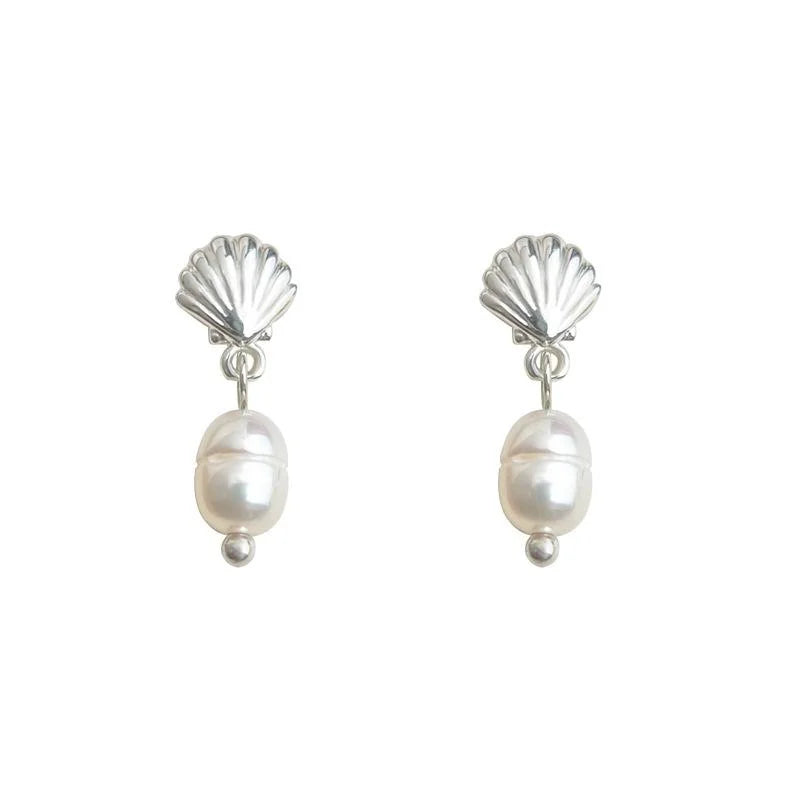 Minimalist Freshwater Pearl Shell Geometric Drop Earrings For Women