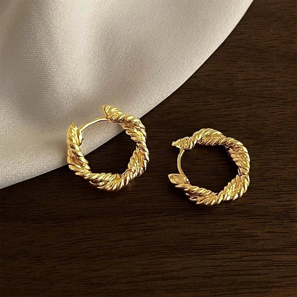 14K Plated Copper Twisted Round Geometric Drop Earrings Minimalist Office Jewelry
