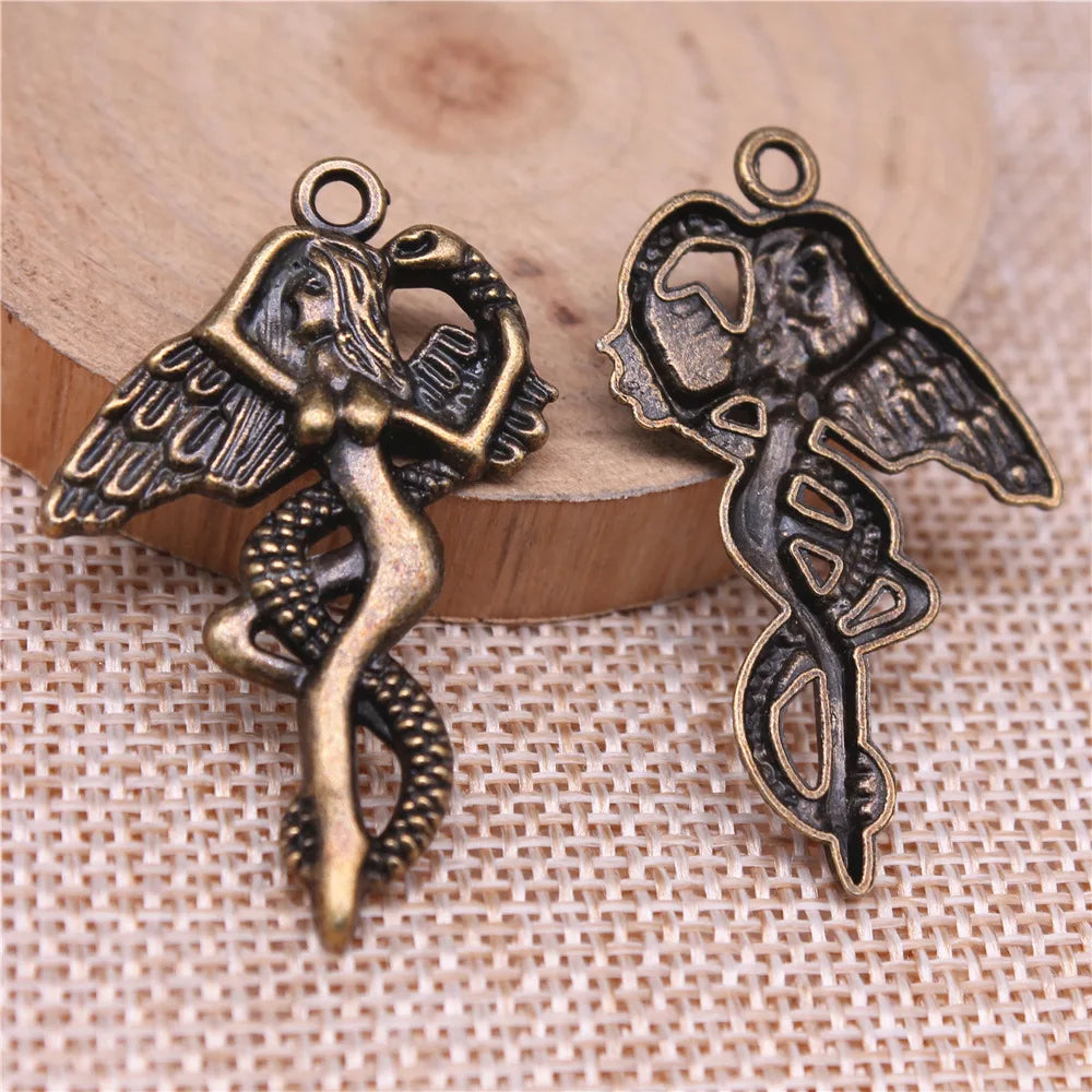 40x26mm 3.1g Multicolor Zinc Alloy Snake Angel Eve Charm Pendant for DIY Mythology Jewelry Making