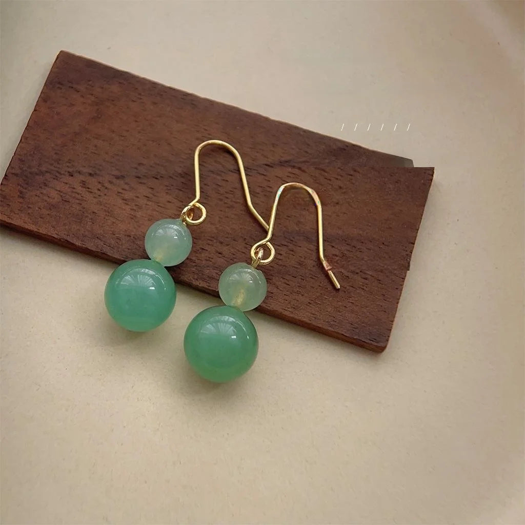 New Chinese Style Green Aventurine Gourd Drop Earrings Handmade Natural Stone Jewelry