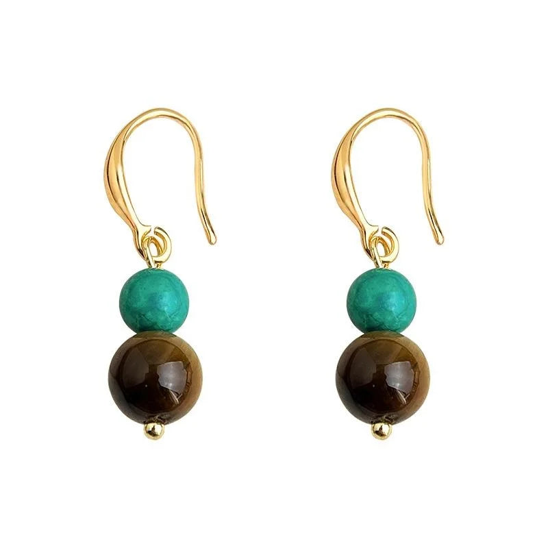 Handmade Tiger Eye Synthetic Turquoise Geometric Drop Earrings Vintage Ethnic Teardrop Jewelry