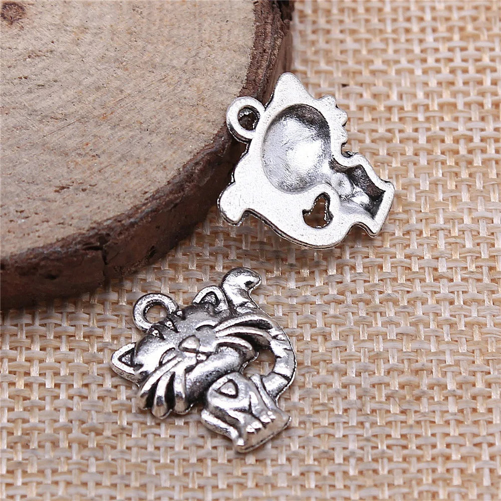 19x17mm 1.6g Multicolor Zinc Alloy Cat Charm Pendant for DIY Bracelet Necklace Jewelry Making