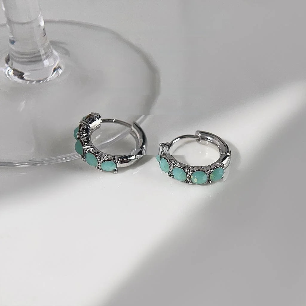 Style Copper Geometric Ring Drop Earrings With Green Glass Rhinestones