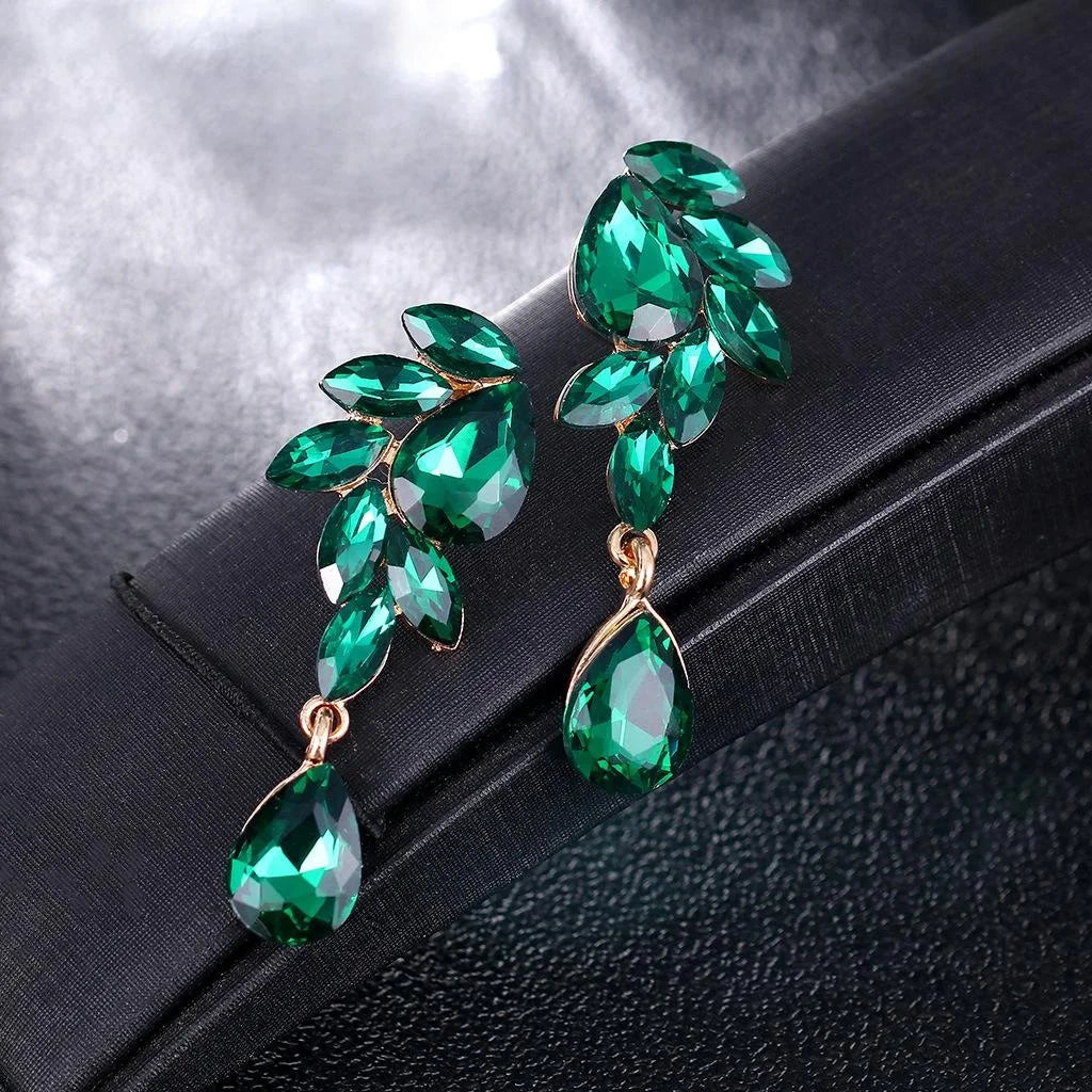 Luxury Emerald Green Crystal Glass Water Drop Earrings Elegant Geometric Bridal Party Banquet Gift Jewelry