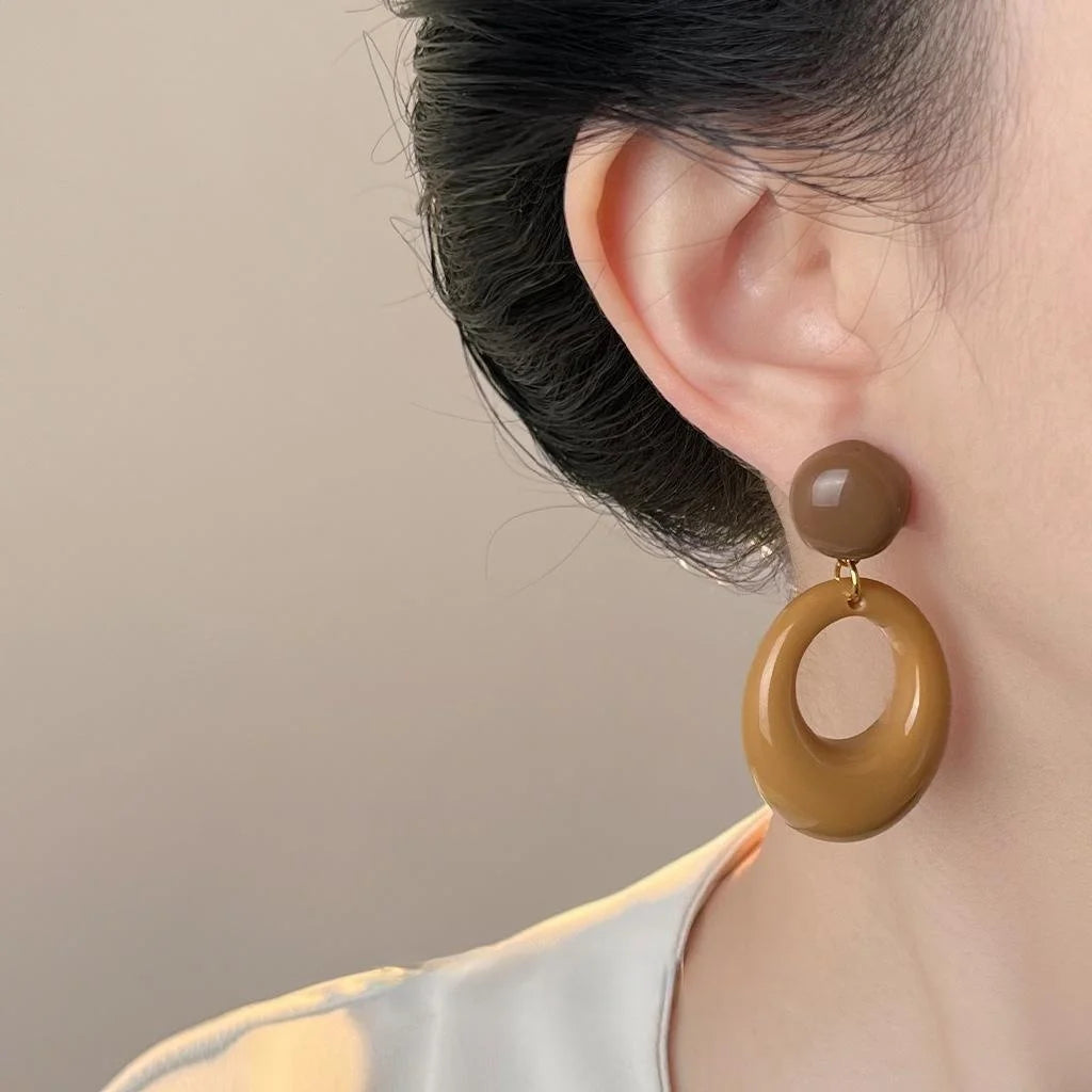 Maillard Style Vintage Geometric Resin Copper Drop Earrings For Women